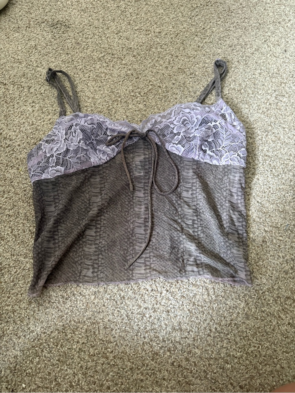 Urban Outfitters Taupe Sleep Cami with Light Lilac Lace - Picture 1 of 2